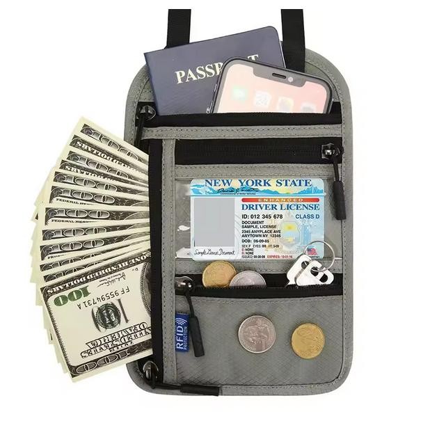 TRFF กระเป๋าสตางค์หนังสือเดินทางกระเป๋าเดินทางกระเป๋าสตางค์คอ RFID Blocking A7K1MK