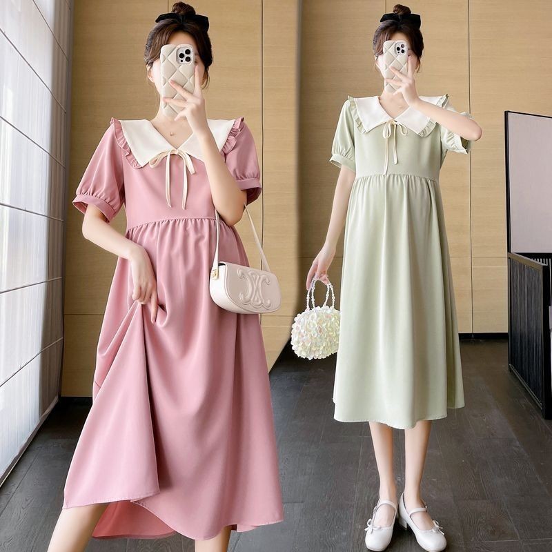 ชุดแฟชั่นฤดูร้อนสำหรับหญิงตั้งครรภ์ แขนสั้น คอตุ๊กตา กระโปรงบางเบา สบายเมื่อสวมใส่ JCC007 ไทย