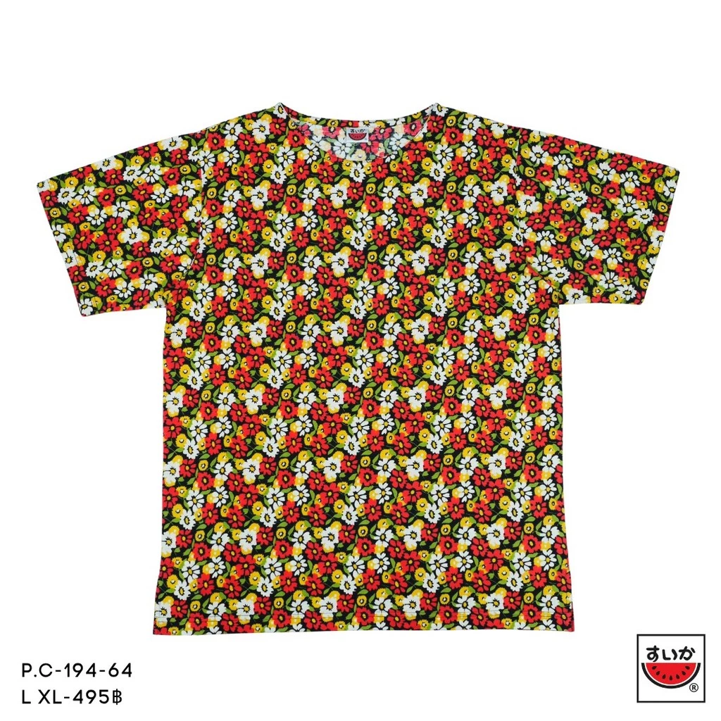 เสื้อแตงโม SUIKA ผ้ายืดคอปาดแขนสั้น ลายดอกไม้ P.C-194 thumbnail 5