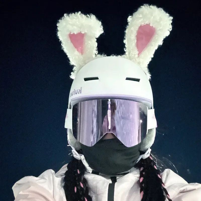 头盔装饰兔耳朵 可弯折滑雪头盔卷毛兔耳猫耳配饰 高配兽耳快拆Helmet Decoration Rabbit Ears Foldable Ski Helmet20250730