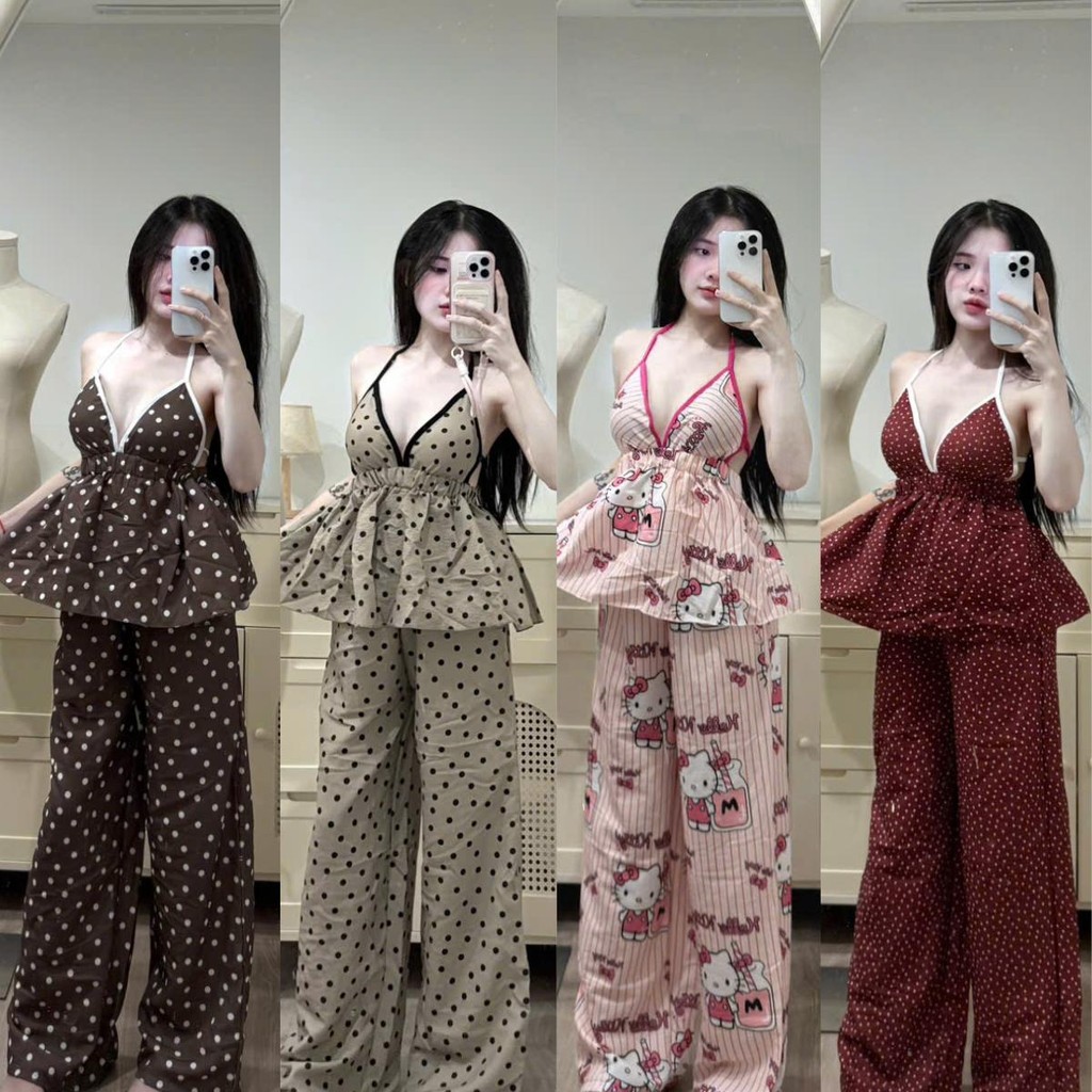 ชุดเซ็ตผู้หญิง เสื้อคล้องคอเว้าหลังพร้อมกางเกงขาตรง (PLS391)