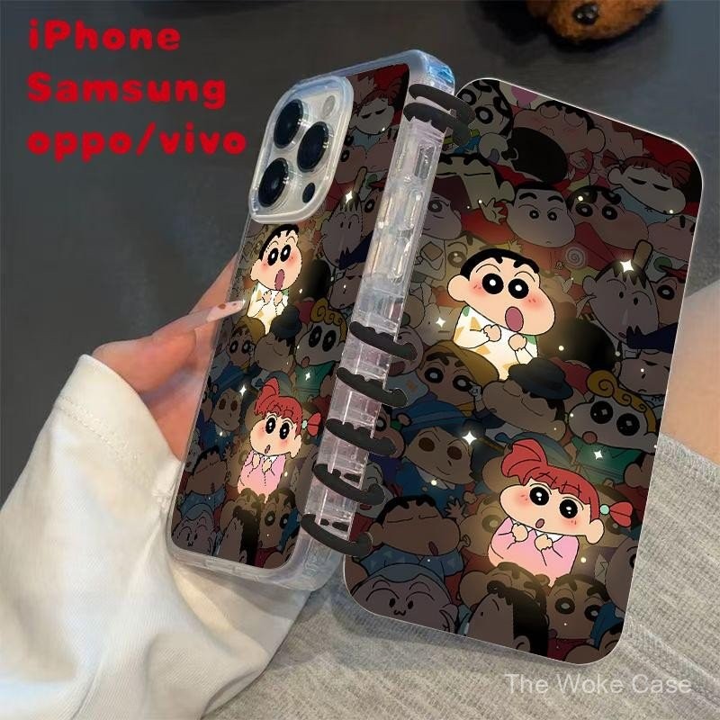 เคสโทรศัพท์ดีไซน์แบบฝาพับ รูปทรงหนังสือน่ารัก สําหรับ Samsung S24FE/A55/S22Ultra/A56 สําหรับ iPhone 11-16promax ป้องกันเครยอนชินจัง