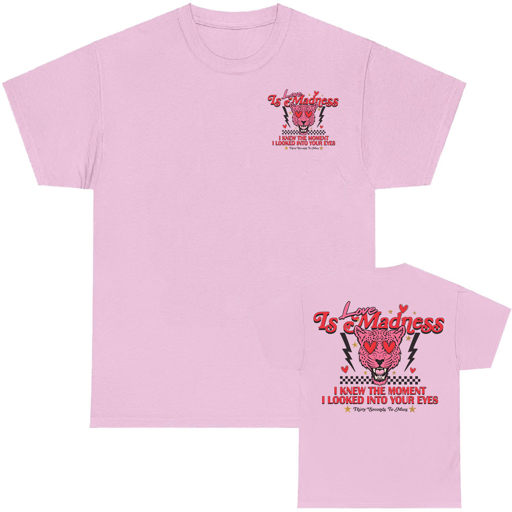 เสื้อยืดกรุนจ์ผ้าฝ้ายสำหรับผู้ชายและผู้หญิง ออกแบบจากเพลง Love Is Madness โดย THIRTY SECONDS TO MARS