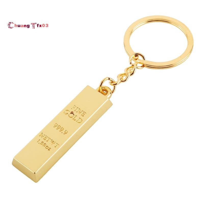 Faux 9999 Miniature Gold Tone Bar จี้ Key Chain แหวน