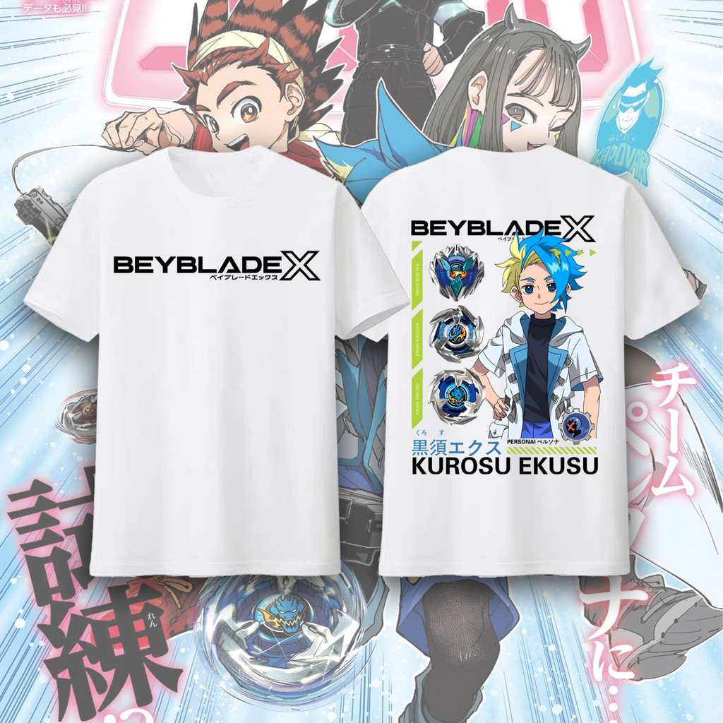 พร้อมส่ง!! S-5XL Beyblade X อะนิเมะผ้าฝ้ายแขนสั้นเสื้อยืดผู้ชาย Kurosu Ekusu Jaxon Cross #8