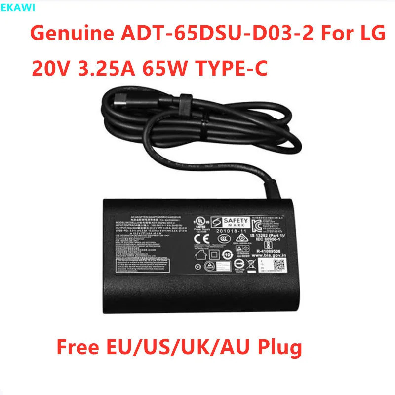 ของแท้ ADT-65DSU-D03-2 20V 3.25A 65W TYPE-C USB-PD AC Adapter สําหรับ LG 17Z90Q 14Z90P 16Z90P 17Z90P