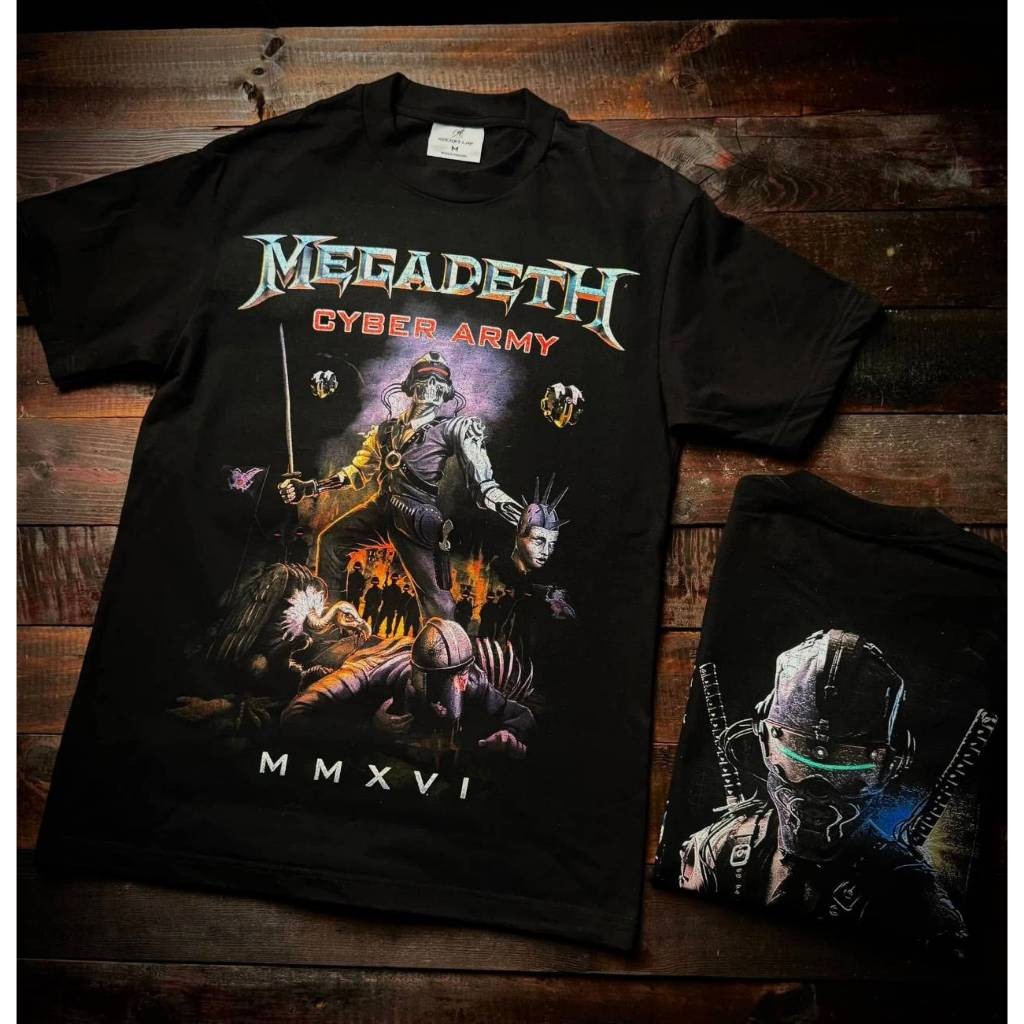 เสื้อยืดสีดำ Metal Rock Band Megadeth Rocket Lab ทำจากผ้าฝ้ายคุณภาพสูง