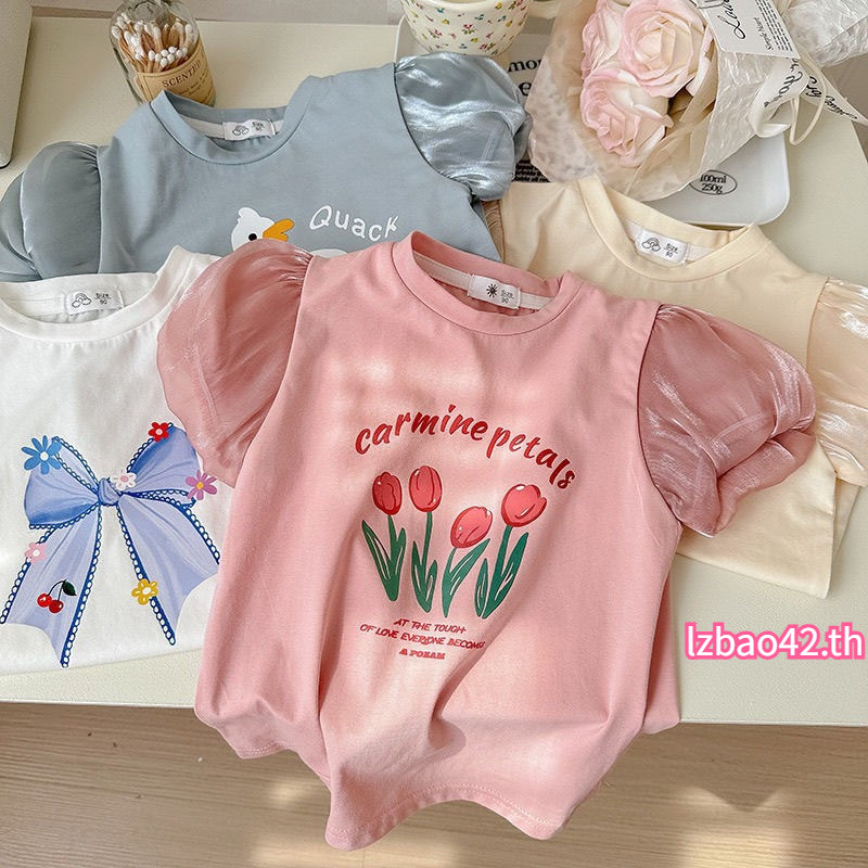 เสื้อยืดแขนสั้นสำหรับเด็กหญิง สไตล์ใหม่ ระบายอากาศดี เหมาะสำหรับฤดูร้อน