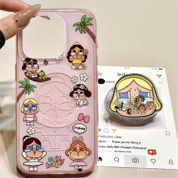Vacation crybaby เคสโทรศัพท์แม่เหล็ก Pop Mart Bracket กันกระแทก iPhone 16 15 14 plus 13 12 pro max 11 XR