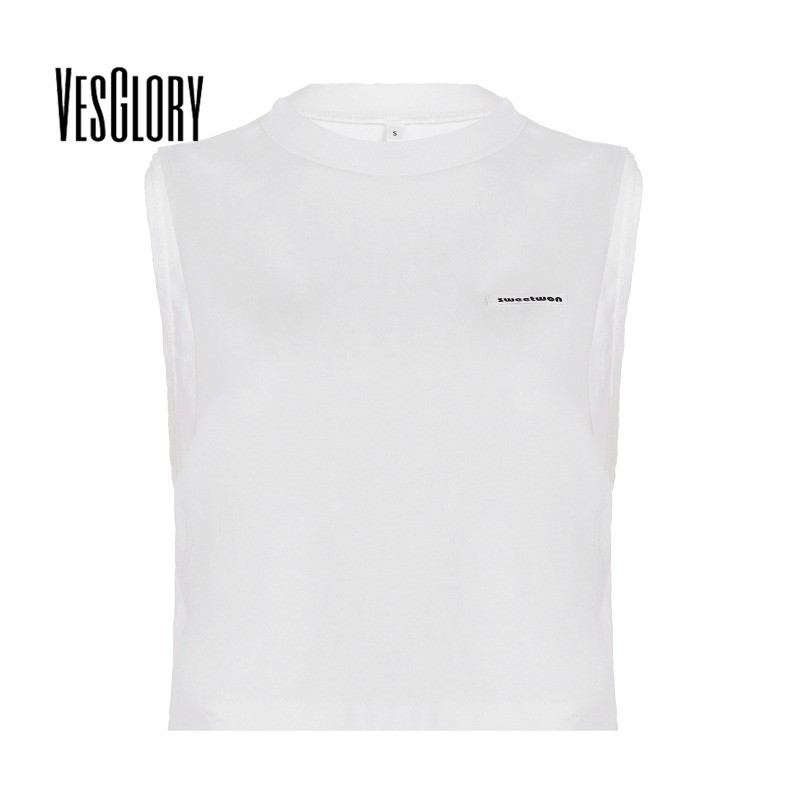 เสื้อกล้ามผู้หญิงคอกลมแขนกุด สีขาว สไตล์เซ็กซี่