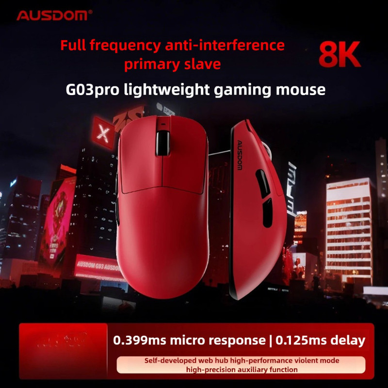 AUSDOM G03 Tri Mode Wireless Bluetooth Mouse PAW3395/3950 Sensor 36000/42000DPI 600mAh Long Battery 