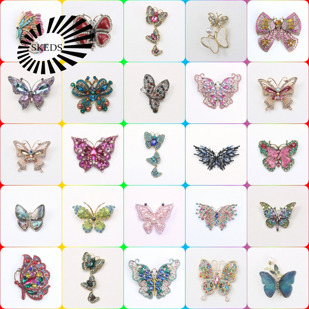 เข็มกลัดลายผีเสื้อคลาสสิก ตกแต่งด้วยคริสตัล สำหรับเครื่องประดับสุภาพสตรี