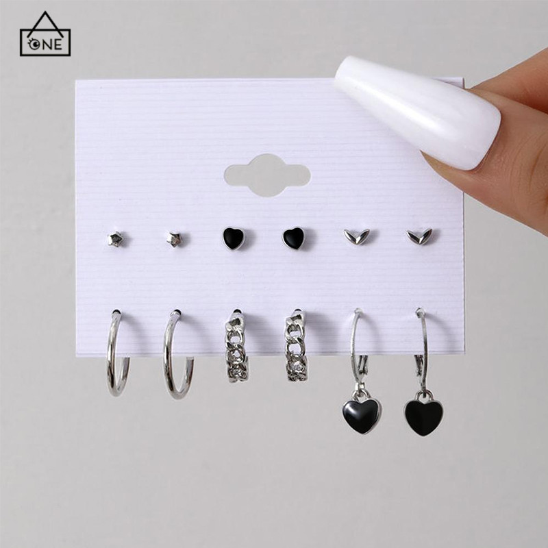 COD❤️ต่างหูทรงเรียบง่าย รูปหัวใจหยดน้ำมัน ดาว แฟชั่นเซ็ต-a.one