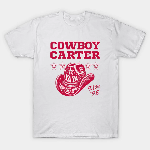 เสื้อยืด Vintage Cowboy Carter Retro Live 25 คอกลม สีขาว