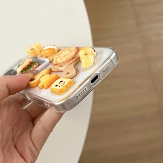 ปลอกสําหรับiPhone 16 Pro Max 14 15 13 12P 11 น่ารัก 3D Snoopyพิซซ่าขนมปังตกแต่งกันกระแทกTPU Anti-Scratchเคสโทรศัพท์Fall-proofฝาครอบป้องกันShell