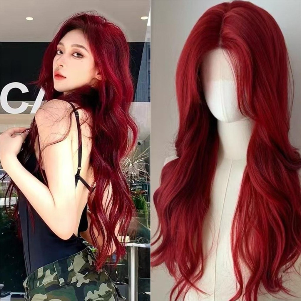 วิกผมสีแดงหยิกแบบเต็มศีรษะสำหรับผู้หญิง ดีไซน์เกาหลี เหมาะสำหรับคอสเพลย์และโอกาสต่างๆ