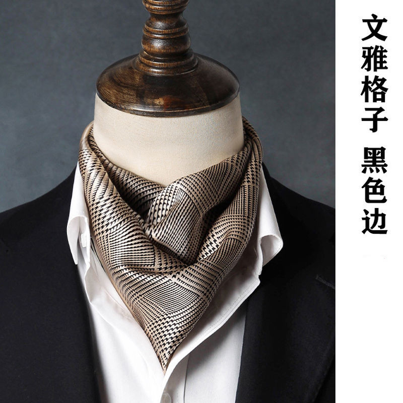 男士新款薄款丝绸丝巾围脖衬衫西装方巾领巾韩版领口时尚护颈围巾Men's new thin silk scarf scarf scarf shirt West20250814