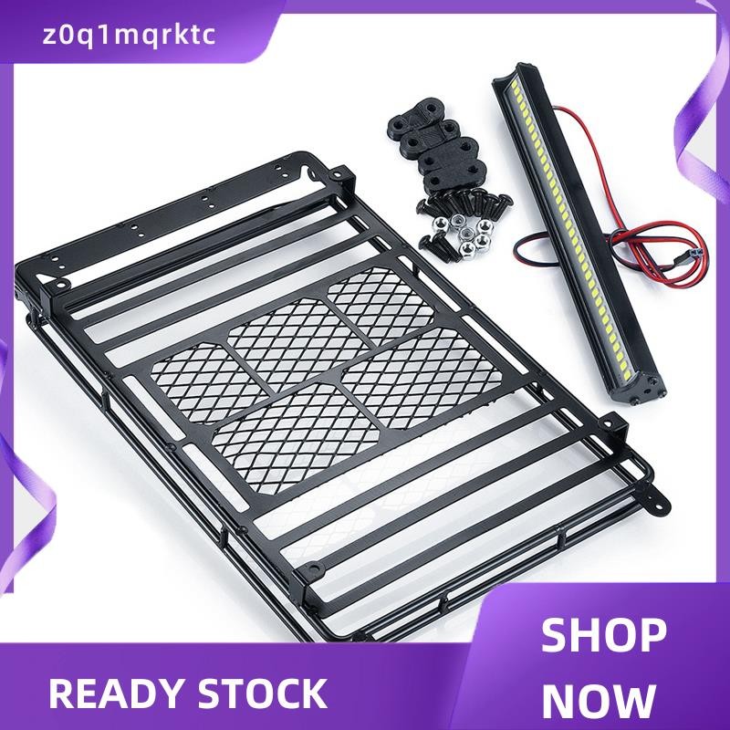 z0q1mqrktc โลหะแร็คหลังคากระเป๋าเดินทางพร้อมไฟ LED สําหรับ 1/10 RC Crawler รถ Axial SCX10 TRX4 D90 Y