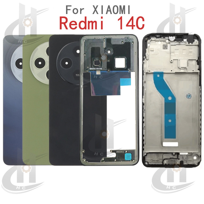 สําหรับ Xiaomi Redmi 14C 2411DRN47C แบตเตอรี่ฝาหลังกรอบกลาง + ปุ่ม + กรอบด้านหน้า LCD + เลนส์กรอบกล้อง