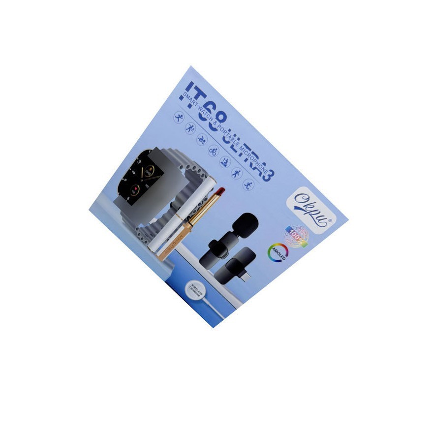 ใหม่ IT68 สมาร์ทวอทช์ ULTRA3 โทรบลูทูธกีฬาการกําหนดค่าไมโครโฟนไร้สายแบบหนีบเสื้อ + 4 ชุดสายรัด