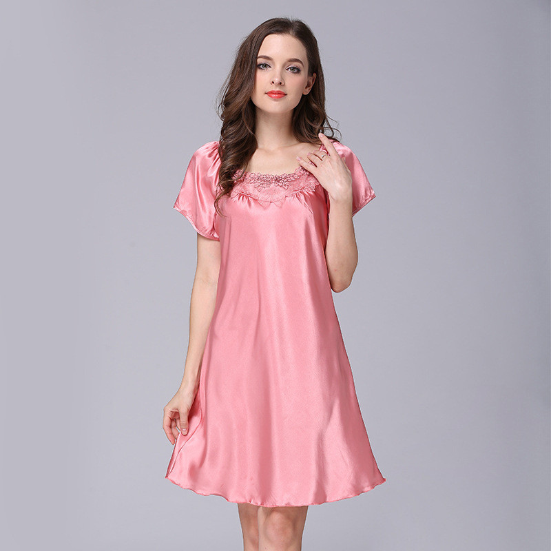 ชุดนอนผ้าไหมน้ําแข็งใส่สบายผู้หญิง ลูกไม้แขนสั้น ใส่นอนหรืออยู่บ้าน SQ022flb817