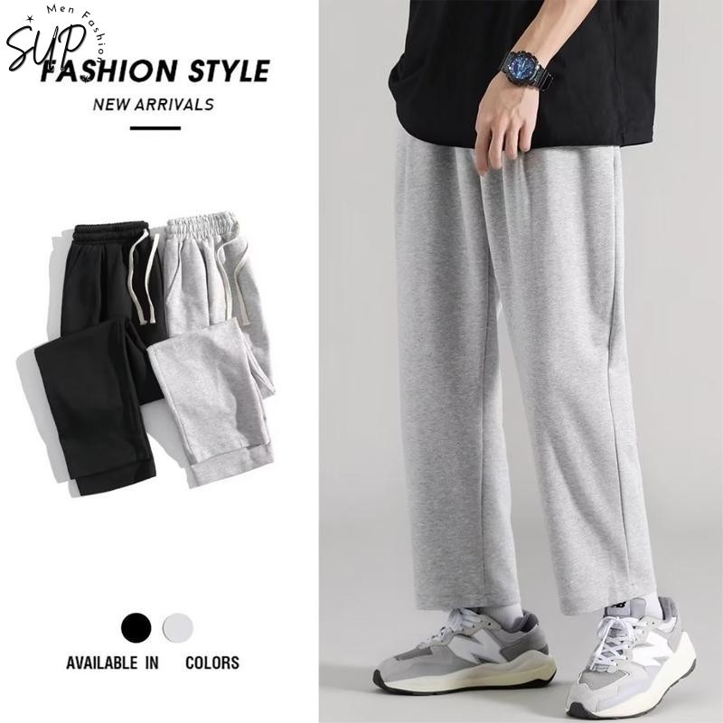 M-5XL ผู้ชายฤดูร้อนหลวมขากว้าง กางเกงวอร์ม บางสีทึบกีฬาจ๊อกกิ้งกางเกงสําหรับผู้ชายและผู้หญิงขนาดบวกสีดํา\สีเทา