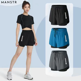 MANSTR M-5xl Unisex 2-in-1 Dir-Fit กางเกงขาสั้นวิ่งกางเกงขาสั้นขี่จักรยานกางเกงกีฬาตาข่ายขาสั้นสองชั้นสีดํา/สีเทา/สีฟ้า