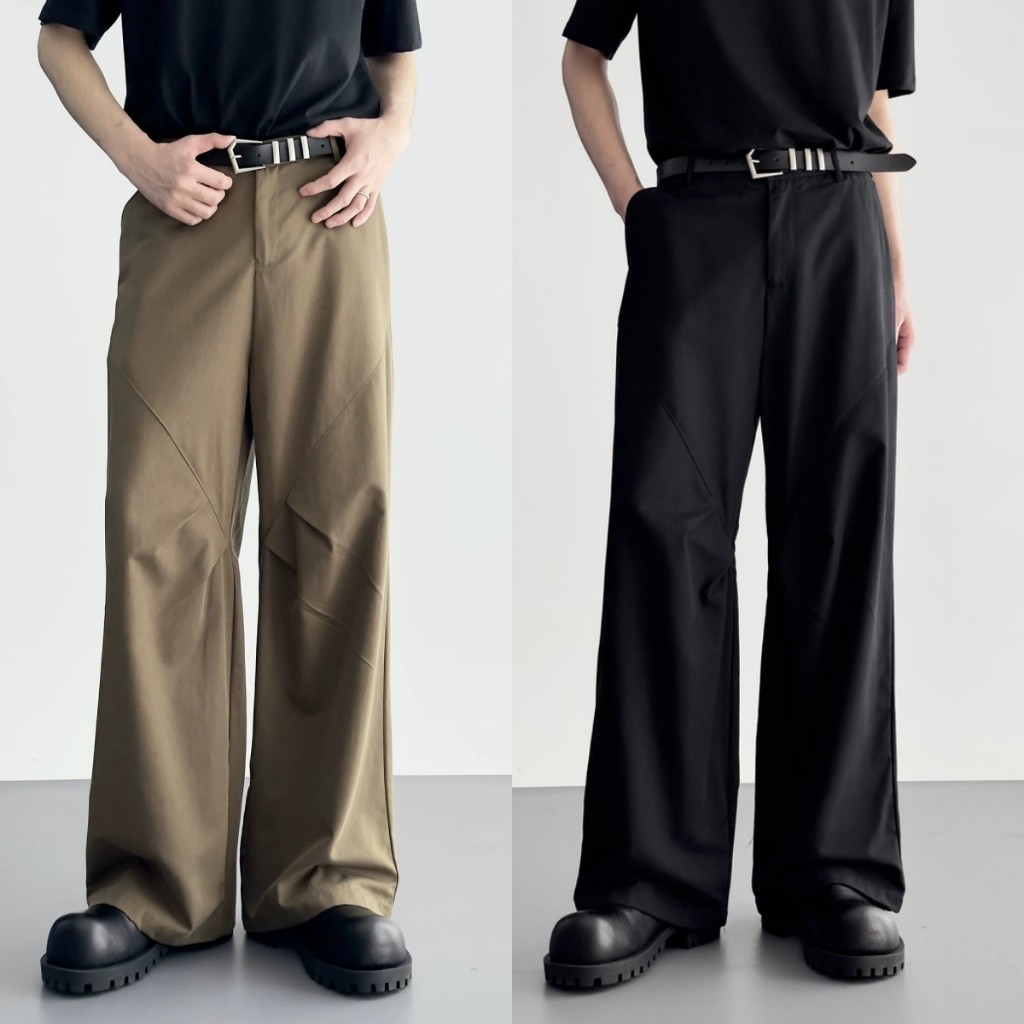 CLIFF กางเกงสูทวินเทจสไตล์อเมริกัน ใส่ได้ทั้งชายและหญิง ความรู้สึกระดับสูง การออกแบบเครื่องย่น ทำให้ดูผอม
