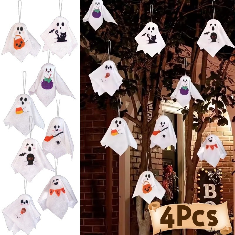 1/2/4 ชิ้น Mini Spooky Spectre ตุ๊กตาฮาโลวีนน่ารัก Ghost แขวนจี้สําหรับบ้านผีสิง