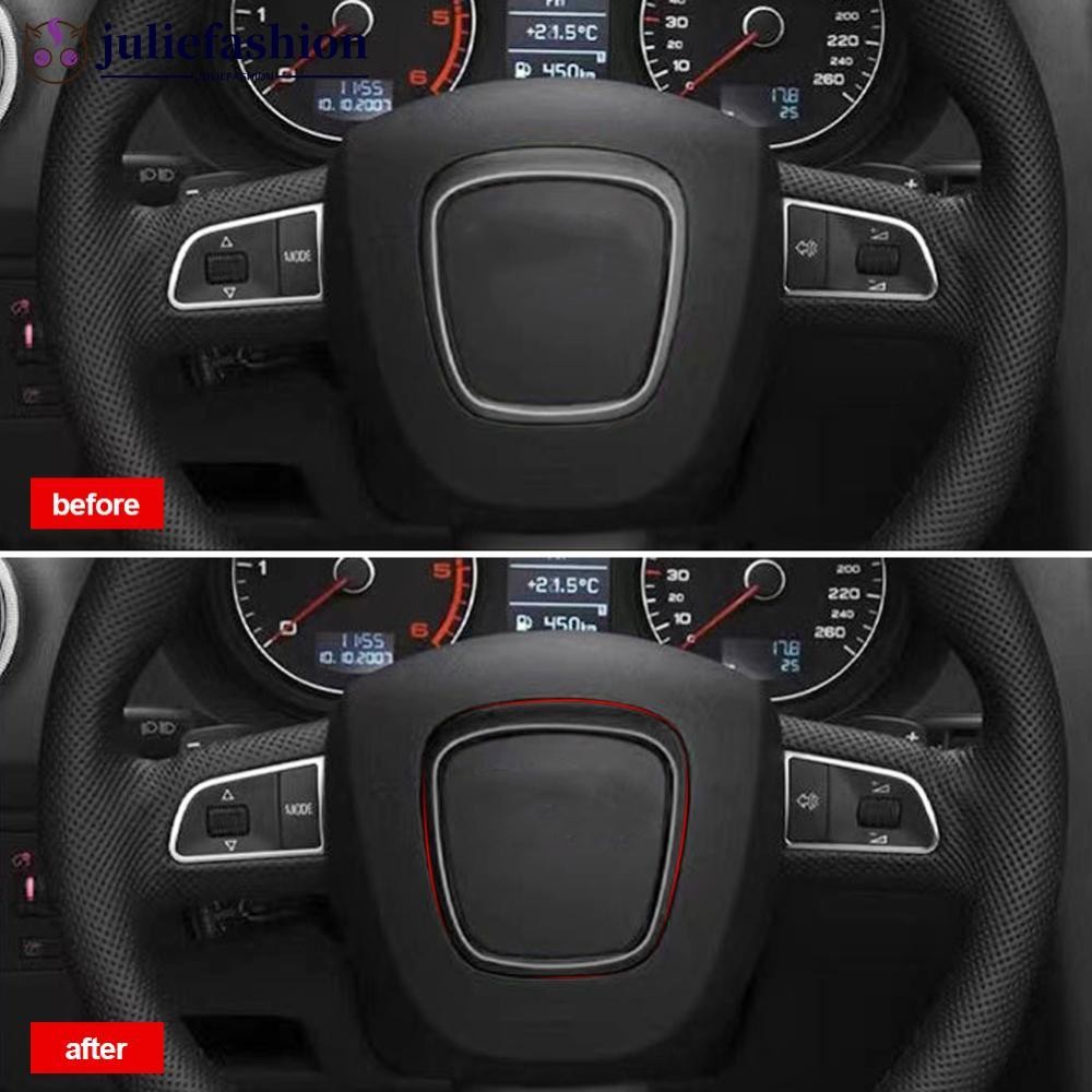 JULIEFASHION พวงมาลัยรถแผงกลางโลโก้กรอบตกแต่งสําหรับ Auto Audi A3 A4L A5 A6L A8L Q3 Q5 Q7 D8J4