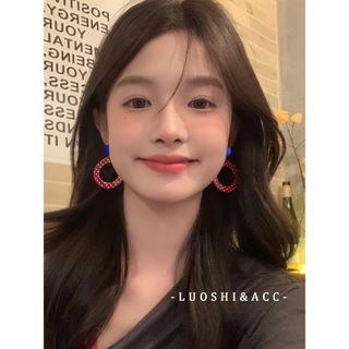 ต่างหูสไตล์ฮ่องกงเรโทรสีแดงและสีฟ้าตัดกันคุณภาพเยี่ยม