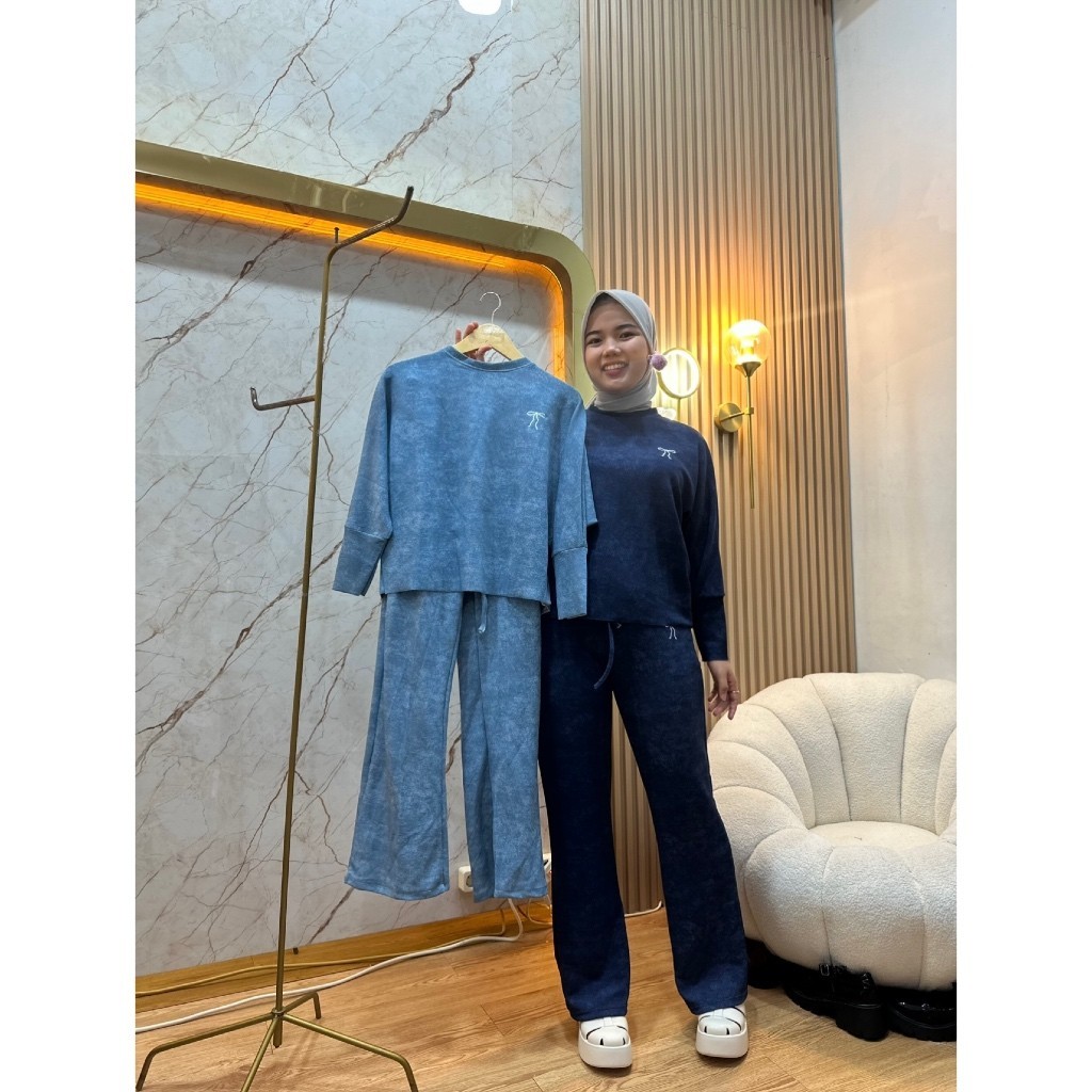 DOLLAR - ZFS SET AVIVA BEAUTIFUL LONG SLEEVE LATEST TRENDY เสื้อผ้าผู้หญิง / RIBOVI DENIM KNIT ชุดสู