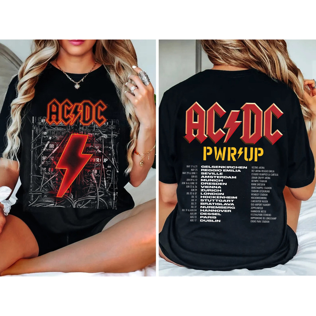 Acdc Band AC_DC Rock Music Band 2024 Pwr up Tour เสื้อยืด ACDC เสื้อยืดคอตตอน