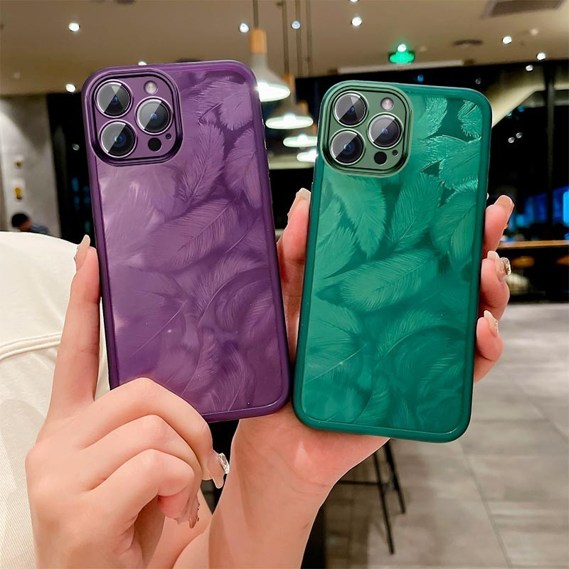 เคส iTEL A90 A6610L เคส iTEL A90 A6610L พร้อมฟิล์มเลนส์ สติ๊กเกอร์ขนนกหลากสี แป้งกลิตเตอร์ไล่ระดับ เ