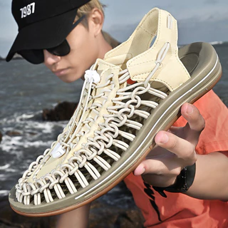 【🚀 1-2 วันรับสินค้าเลย】35-44 รองเท้าถัก​เชือก​รัดส้นสไตล์ Keen Sandal รองเท้าเที่ยวชายหาด เดินป่า ทำงาน พื้นนุ่ม