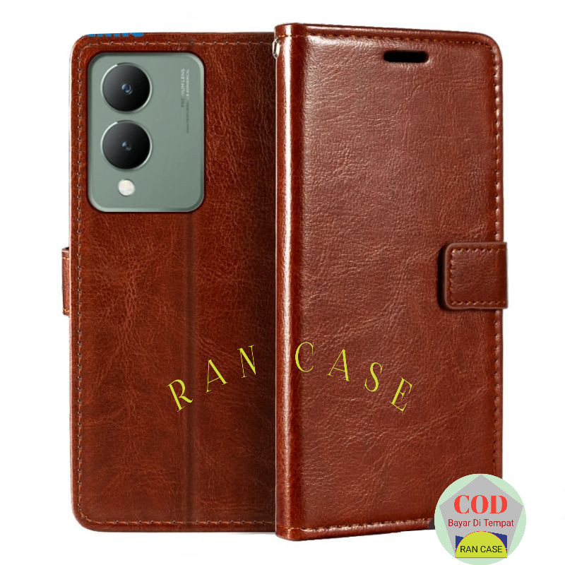 CASE VIVO Y17s V2310 EATHER CASE HP COVER LEATHER WALLET FLIP COVER CASE HEADPHONES