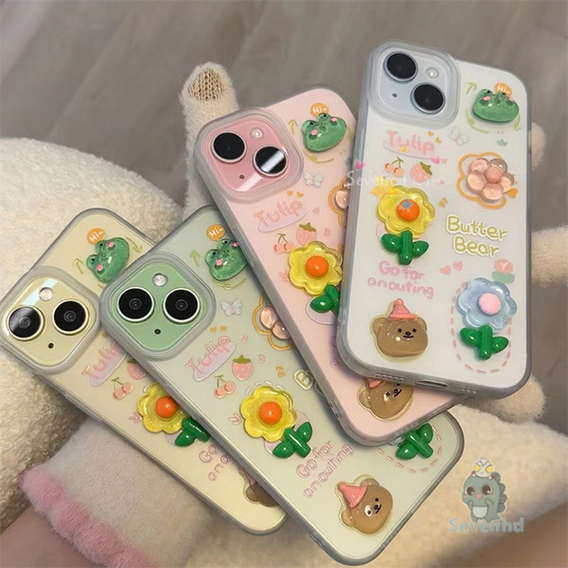 3d DIYตุ๊กตาดอกไม้สําหรับiPhone 15 11 12 13 14 Pro Max X Xr Xs Max 7 8 6s Plus SE 2020 น่ารักดอกทิวลิปแฟชั่นกรณีFrosted Ultra Thinเคสโทรศัพท์กันกระแทกTPU Clearปกหลัง