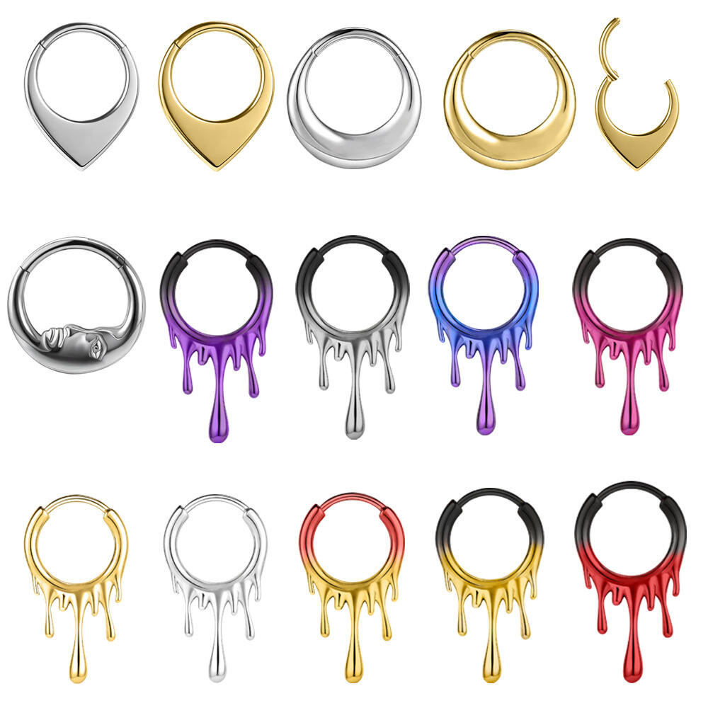 สแตนเลส 1 PC 16G/18G แหวนจมูก Lava Lobe ต่างหู Nostrail เจาะจมูก Punk Septum แหวนจมูก Moon Nose Stud