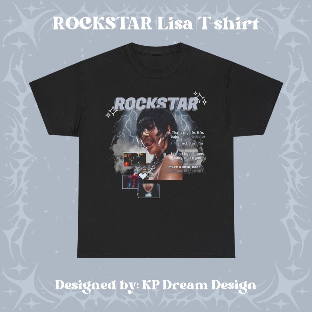 ROCKSTAR LISA เสื้อยืดคอตตอนหนา Unisex เสื้อยืดคอกลมแขนสั้น
