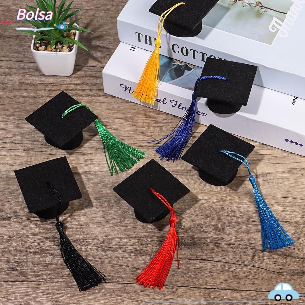 Bolsa 6 ชิ้นมินิหมวกรับปริญญาตุ๊กตาพู่ตกแต่งหมวกหมอ