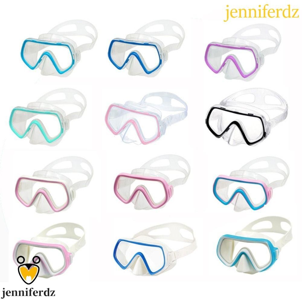 Jenniferdz หน้ากากดําน้ํา กระจก PC พร้อมที่ปิดจมูก สายคล้อง PVC กันแตก สีสันสดใส ป้องกันการรั่วไหล สําหรับเด็กอายุ 3-8 ปี