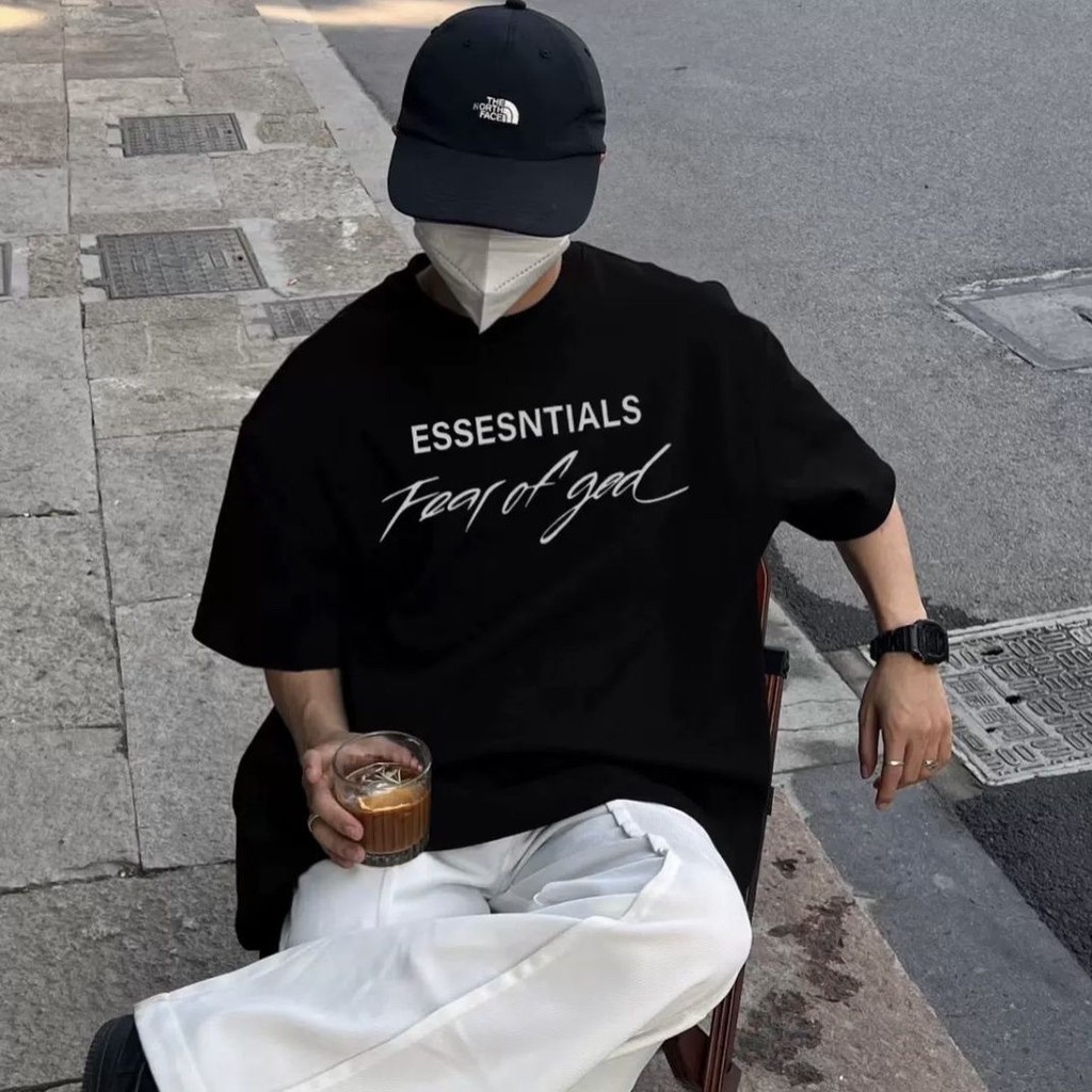 จุดคุณภาพสูง FOG สายคู่ ESS ฤดูร้อนใหม่แฟชั่นลําลองผ้าฝ้ายแท้หลวมโลโก้พิมพ์ plus ขนาดเสื้อยืดแขนสั้นคอปก + ป้าย XS-3XL