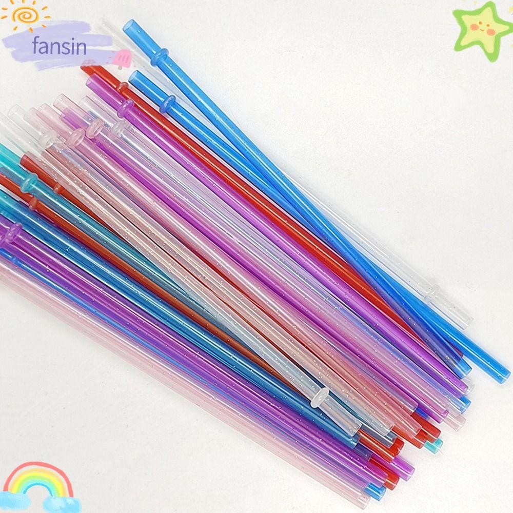 FANSIN 1PC ผงทองหลอดพลาสติก, รถ Travel Cup Straw Reusable Glitter Straw, พร้อมแปรงทําความสะอาดถ้วยอุ
