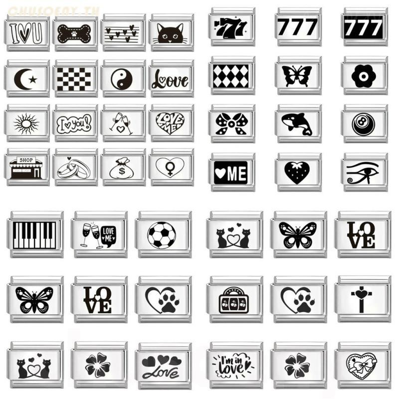 อิตาเลี่ยน Charm Links สําหรับสร้อยข้อมือ 2024 แฟชั่นสีดํา Love Charm อิตาเลี่ยน Links Fit 9 มม.สร้อยข้อมือสแตนเลสเครื่องประดับ DIY ทํา
