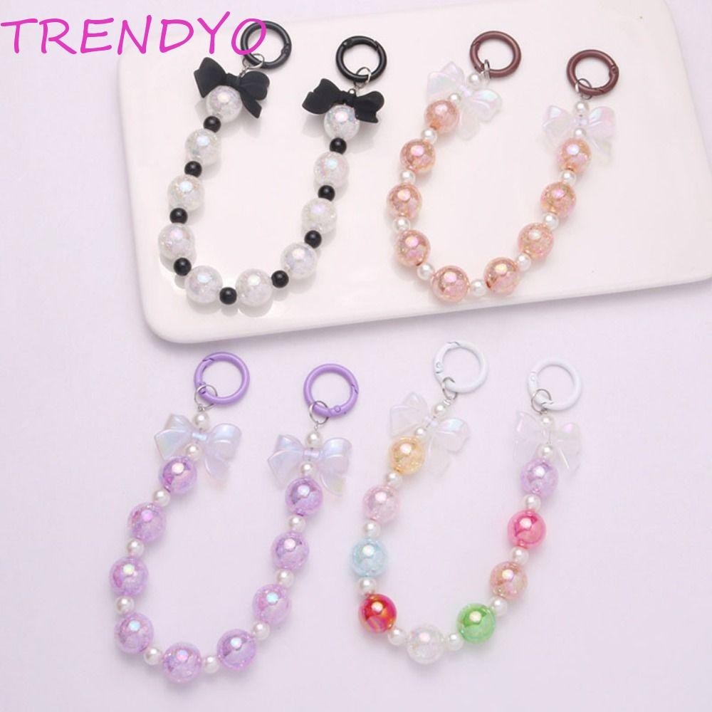 Trendyo Bow Beaded Bag Pendant, Colourful Beaded Bag Pendant, Fashion Mobile Phone Lanyard Hanging Cord Wrist Strap Bowknot Phone Case