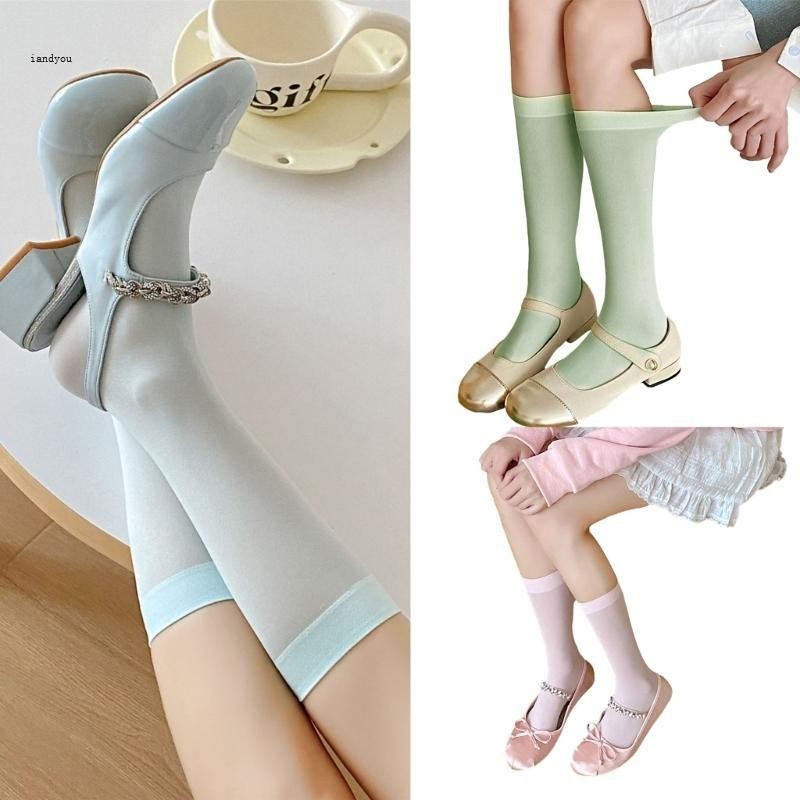 ✿ สีทึบลูกอมสีถุงเท้าหลอดกลางสําหรับผู้หญิงสาวสไตล์ญี่ปุ่นหวานเจเคนักเรียนฤดูร้อนผ้าไหมน้ําแข็งถุงเท้าน่องบาง