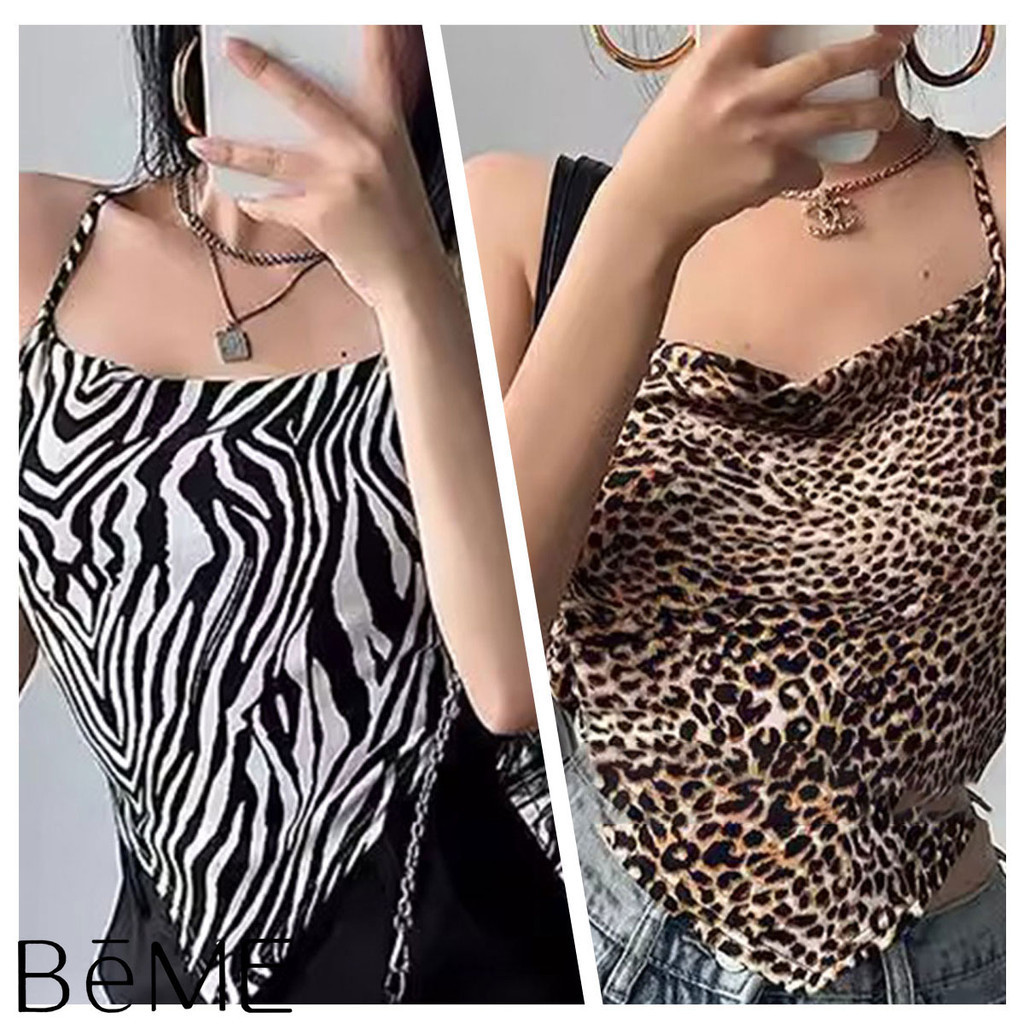 พร้อมส่งเสื้อสายเดี่ยวรัดรูปแบบใหม่ดีไซน์เก๋ มีลายเสือและม้าลายสุดเซ็กซี่