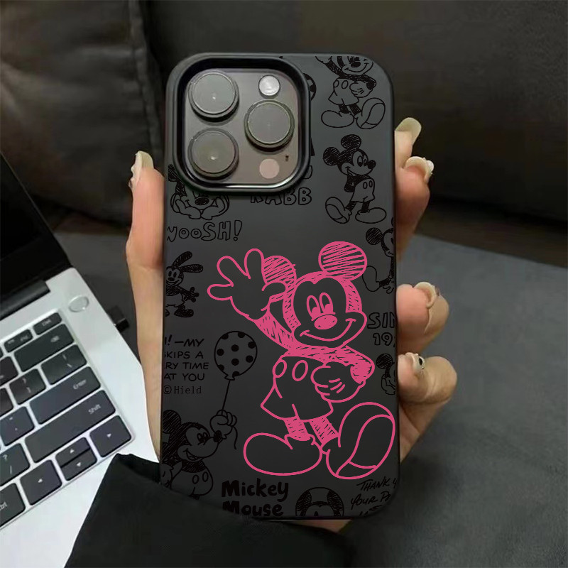 เคสไอโฟน16 15 14 13 12 11 Pro Max Case anime Pink Mickey กันกระแทก Matte Compatible เคส iPhone 16PM,16Plus,X/XS, XR,7+,8Plus