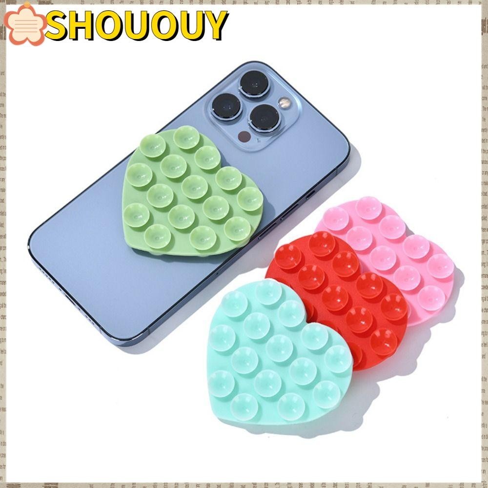 SHOUUY ขายึดถ้วยดูดโทรศัพท์มือถือ แผ่นคงที่อุปกรณ์เสริม ซิลิโคนรูปหัวใจ ล้างทำความสะอาดได้ การดูดซับที่แข็งแกร่ง แฮนด์ฟรี ทนทาน สากล