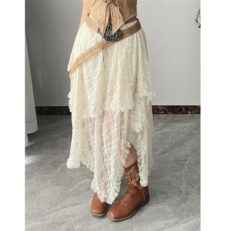 All-match Dim Wear กระโปรงลูกไม้ไม่สม่ําเสมอ Bohemian Nomad สไตล์ All-Match ผ้าม่านกระโปรง/7.22
